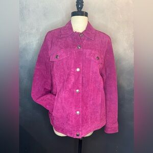 Vintage Denim & Co. Suede Leather Jacket - Magenta - Size M